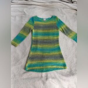 Alison Sheri Small Striped Knit Dress in Green and Blue